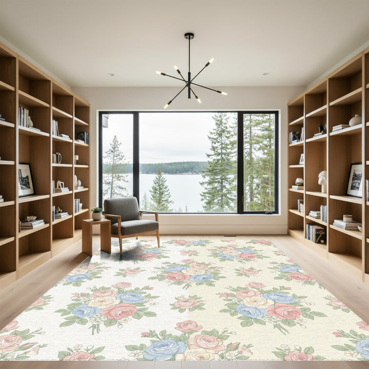 Soft Pastel Rose Bouquet Garden Rug