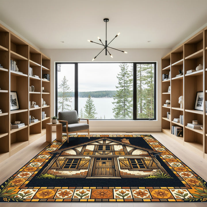 Warm Cottage Floral Border Rug