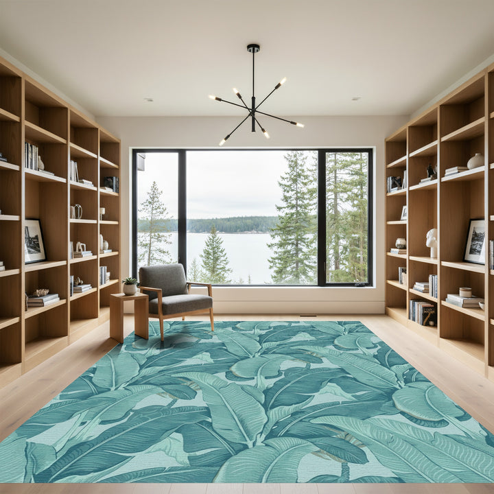 Tropical Teal Banana Leaf Lush Rug