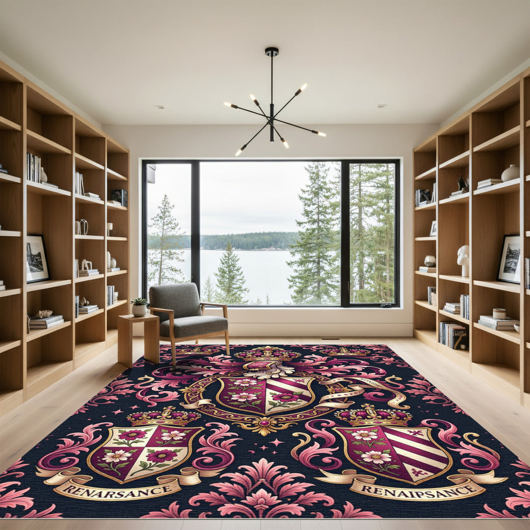 Royal Magenta Floral Crests RenaisanceRug Rug
