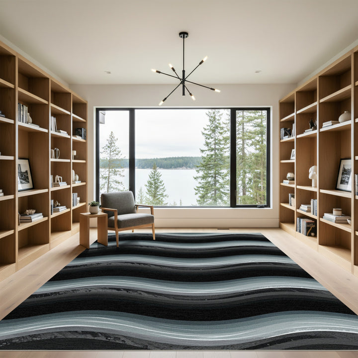 Gray And Black Wavy Abstract Rug