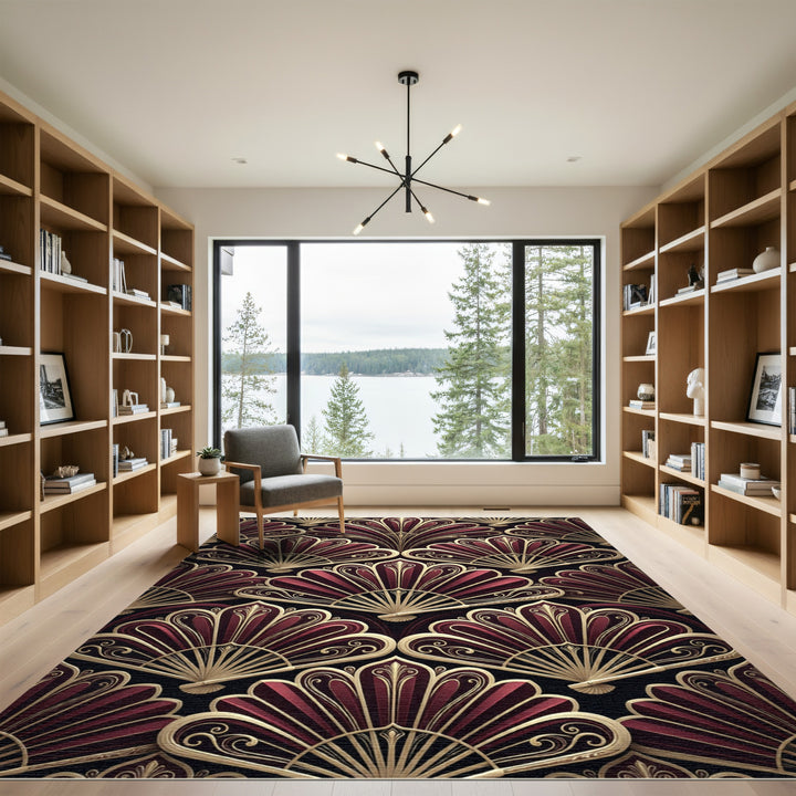 Art Deco Burgundy Fan Rug