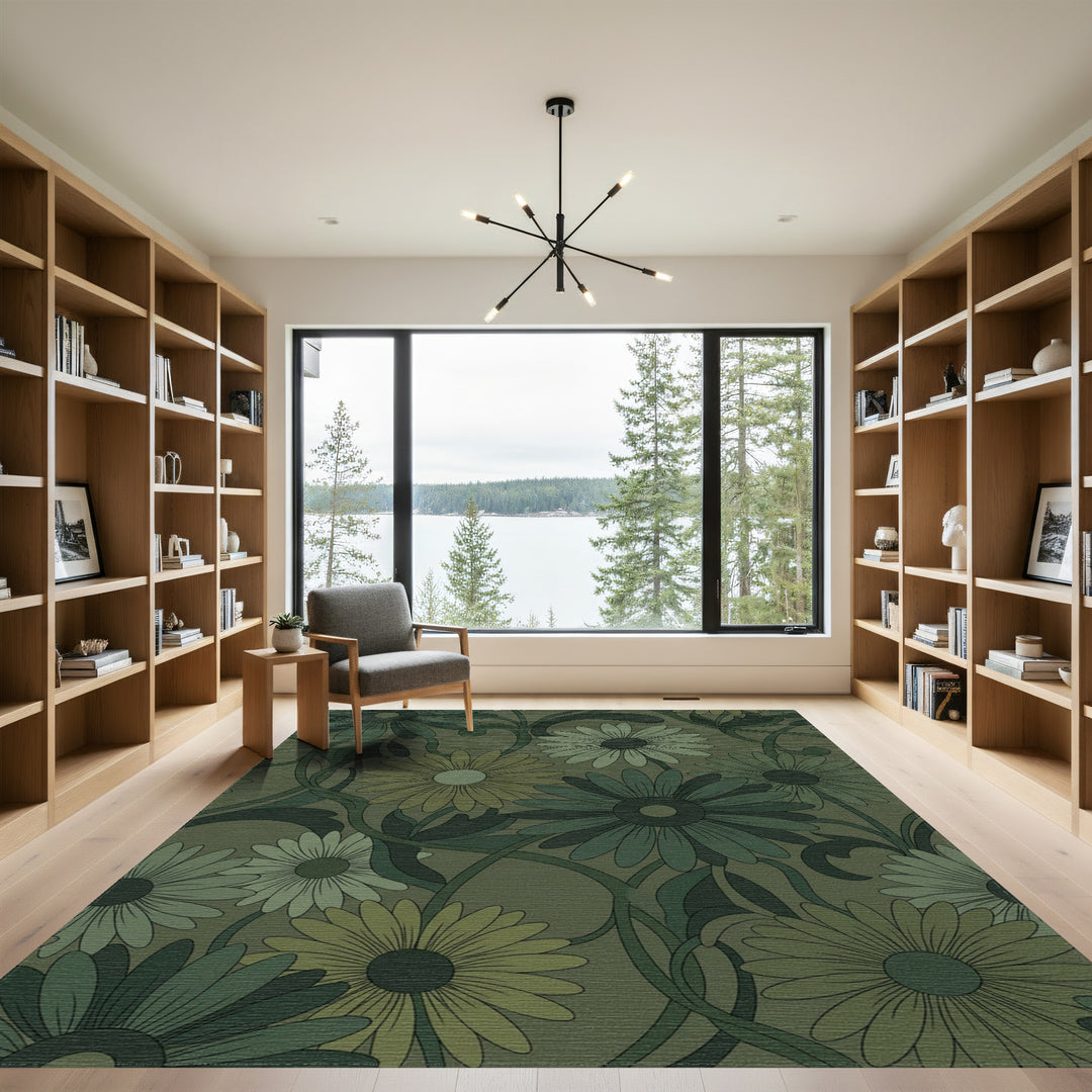 Vintage Earthy Daisy Swirl Rug