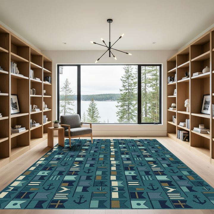 Nautical Flags Deep Teal All-Over Rug