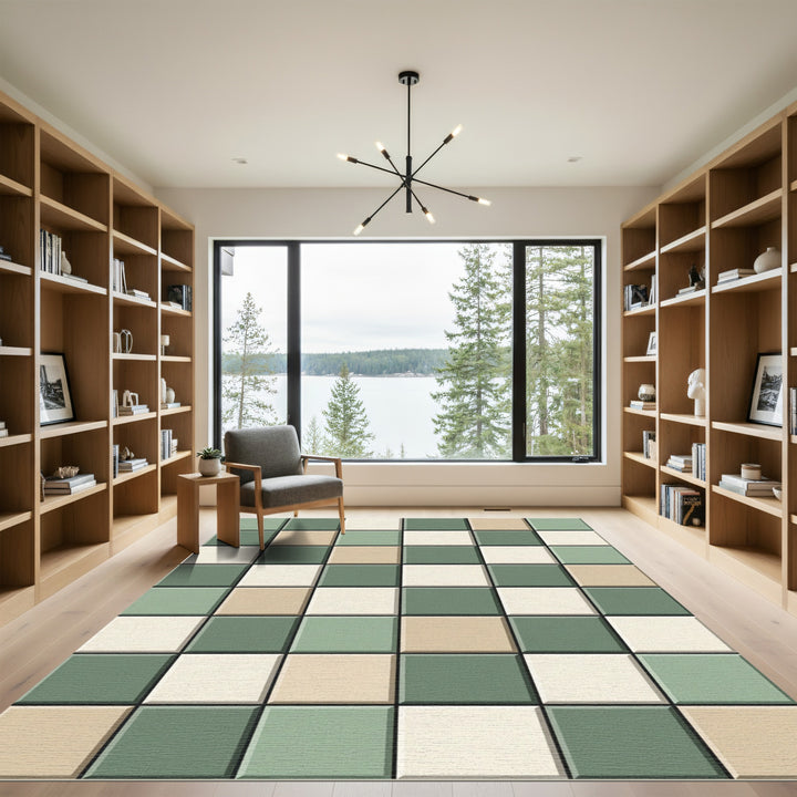 Checkerboard Sage Cream Square Rug