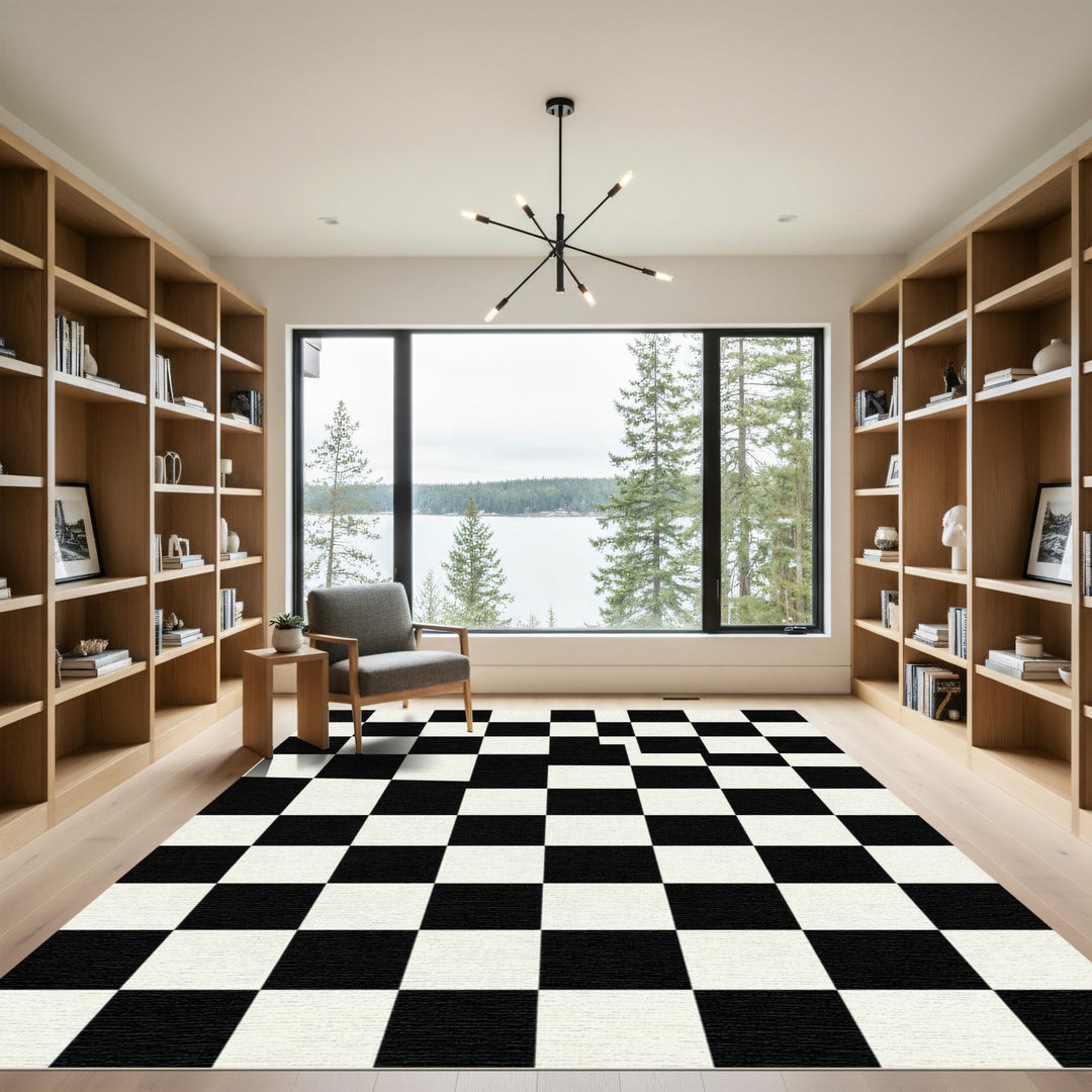 Classic Black White Checkerboard Rug