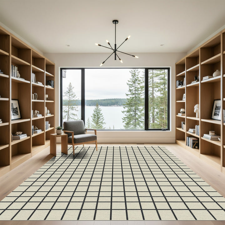 Modern Beige Black Grid Rug
