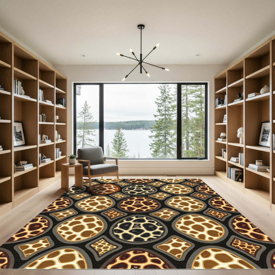 Brown Tan Animal Print Egg Shaped Rug