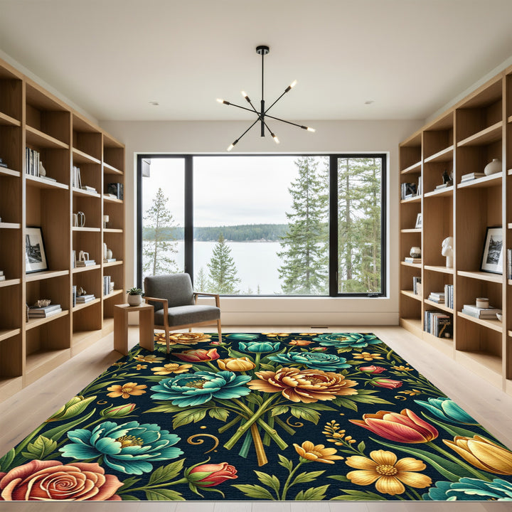 Victorian Turquoise Floral Garden Rug
