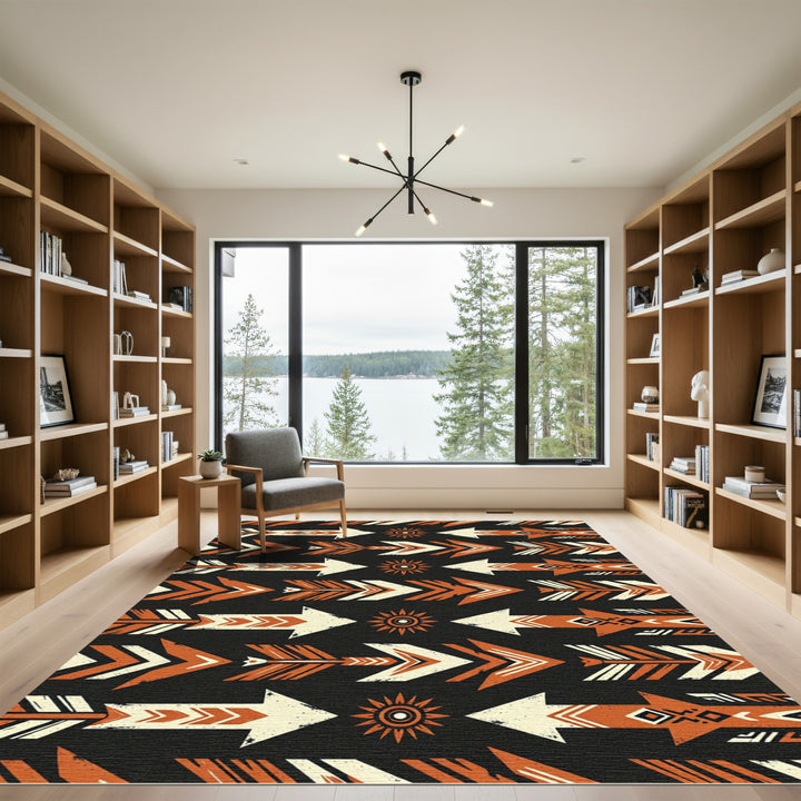 Tribal Arrow Sunburst Orange Rug