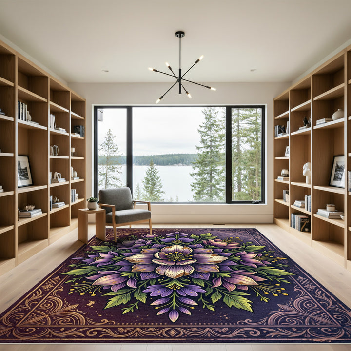 Elegant Purple Floral Botanical Rug