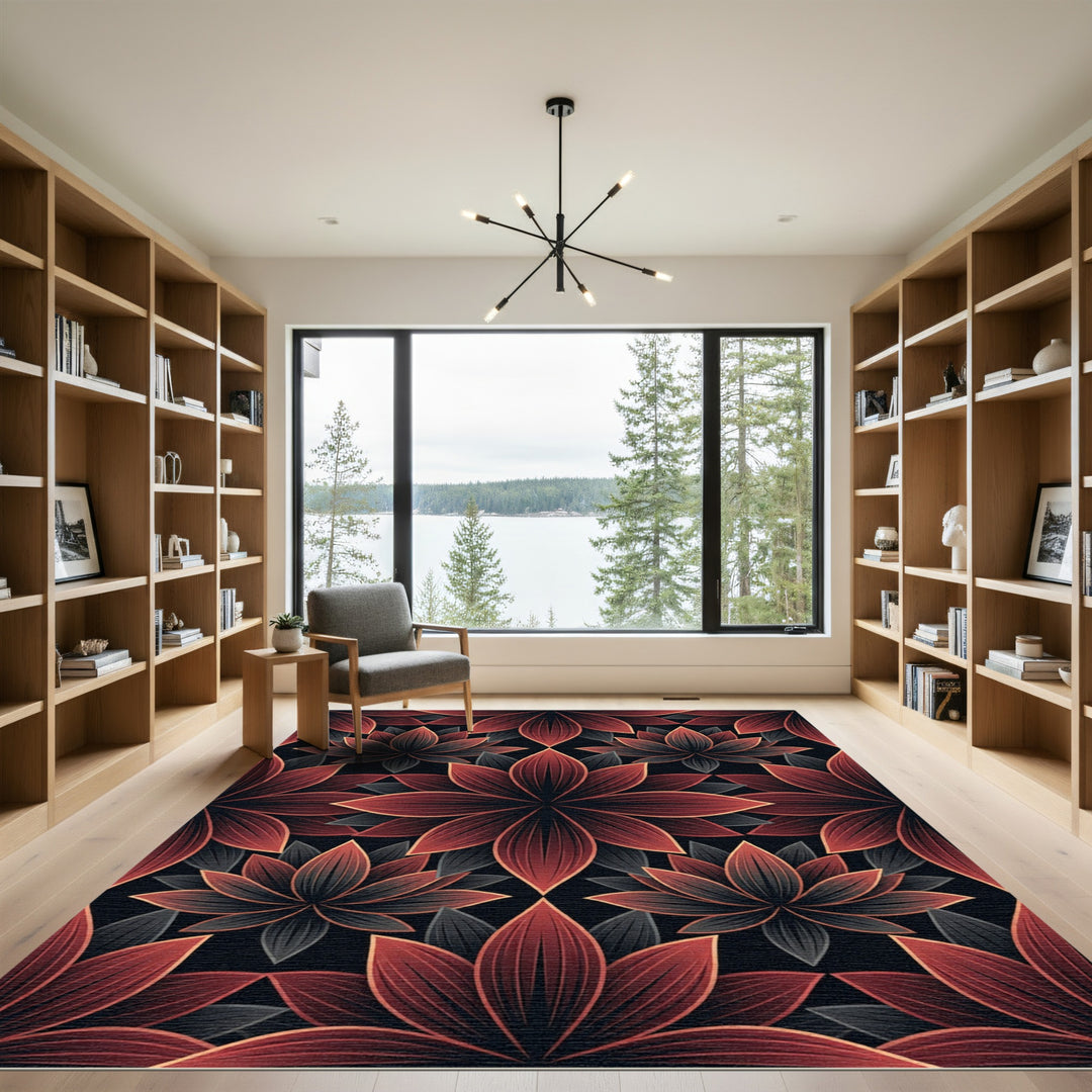 Deep Red Floral Tessellation Rug