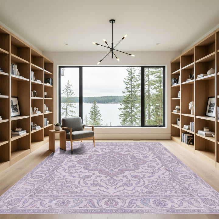 Lavender Floral Medallion Border Rug