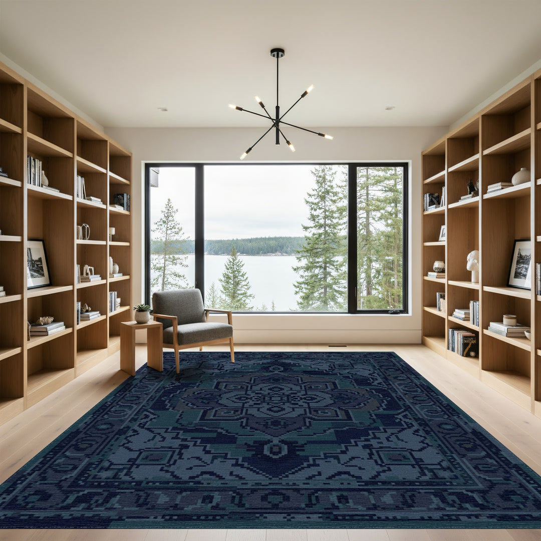 Deep Teal Medieval Medallion Rug