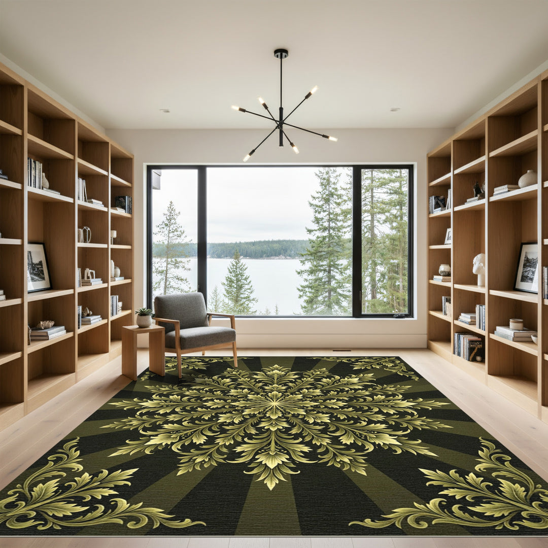 Golden Baroque Sunburst Damask Rug