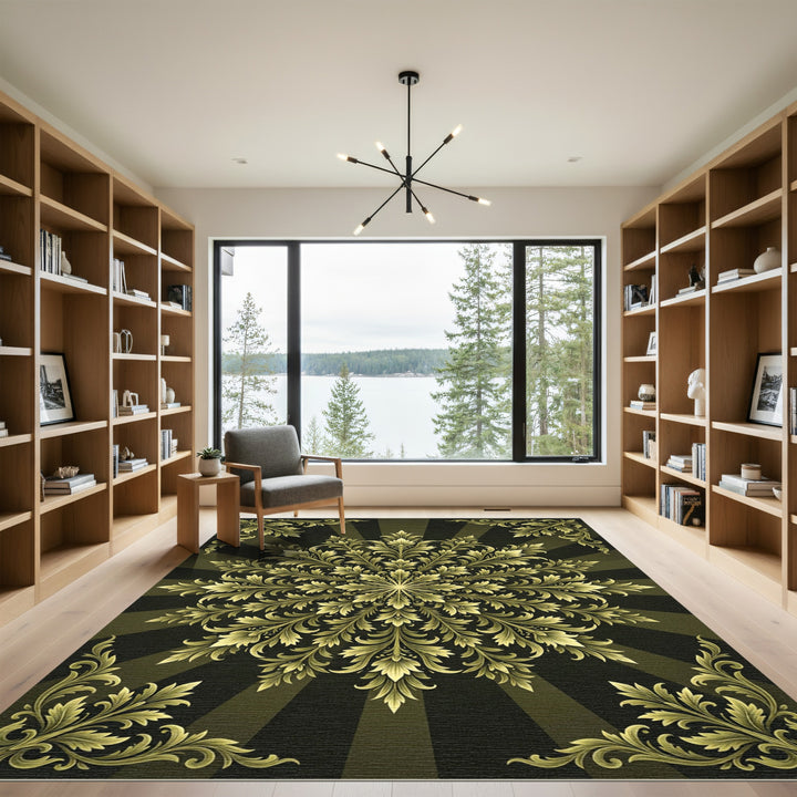 Golden Baroque Sunburst Damask Rug