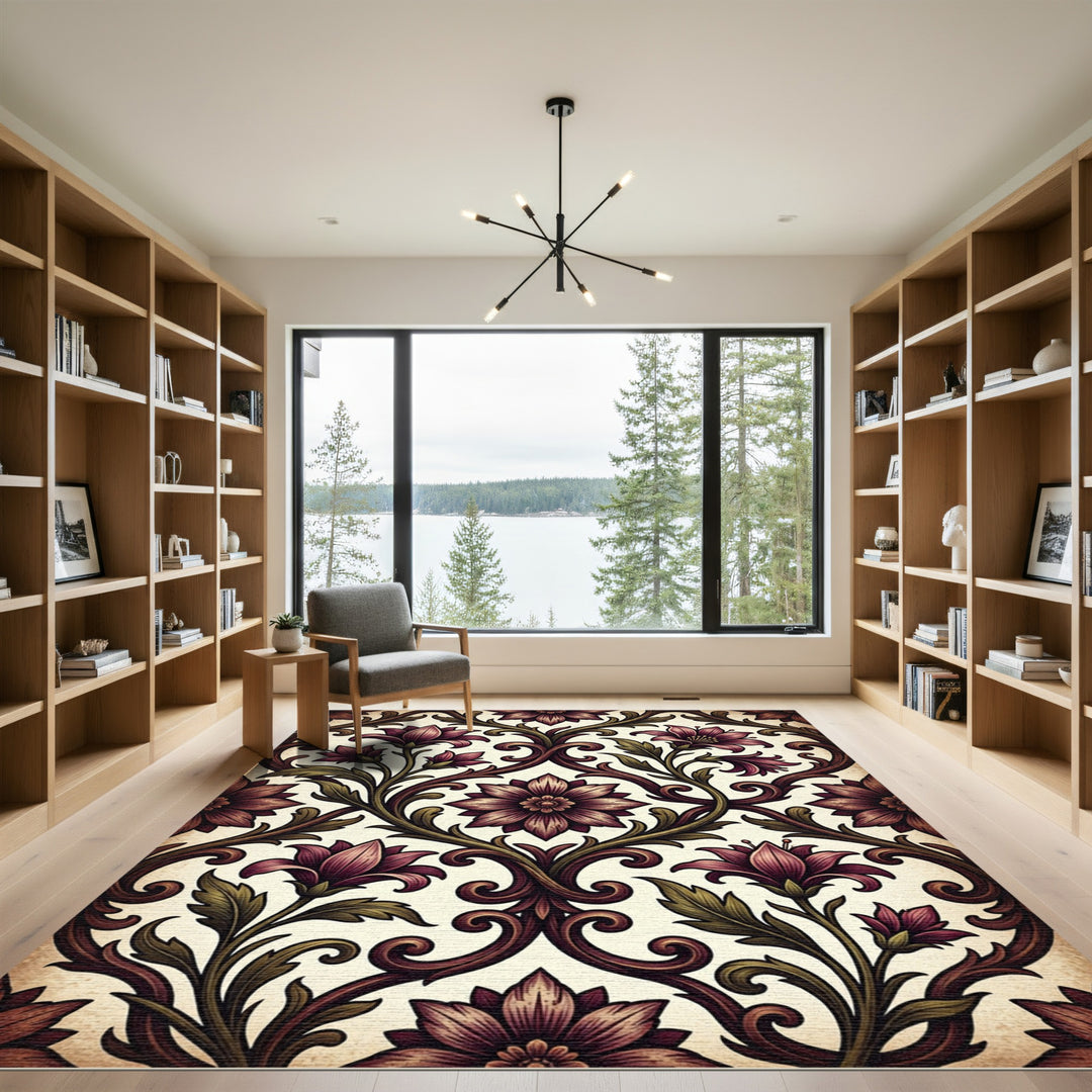 Deep Plum Vintage Floral Scroll Rug