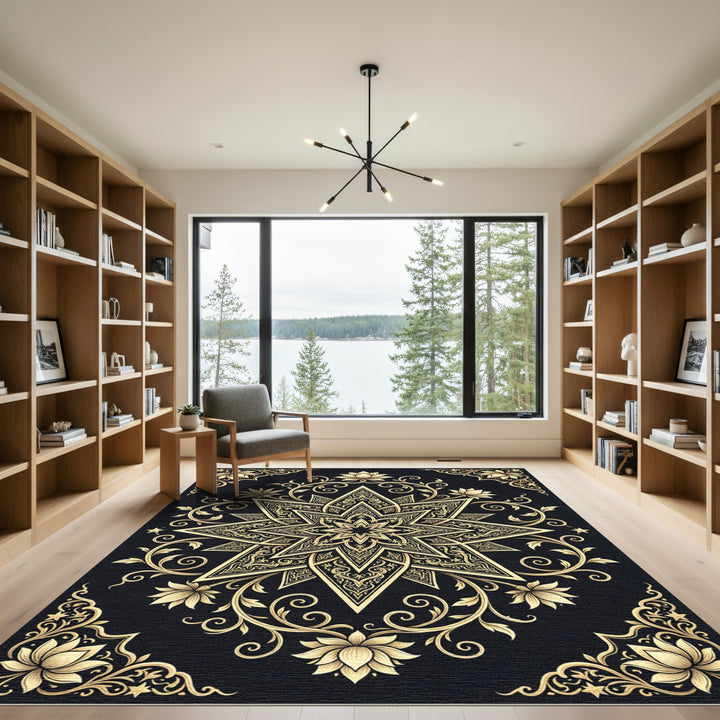 Golden Star Mandala Floral Rug