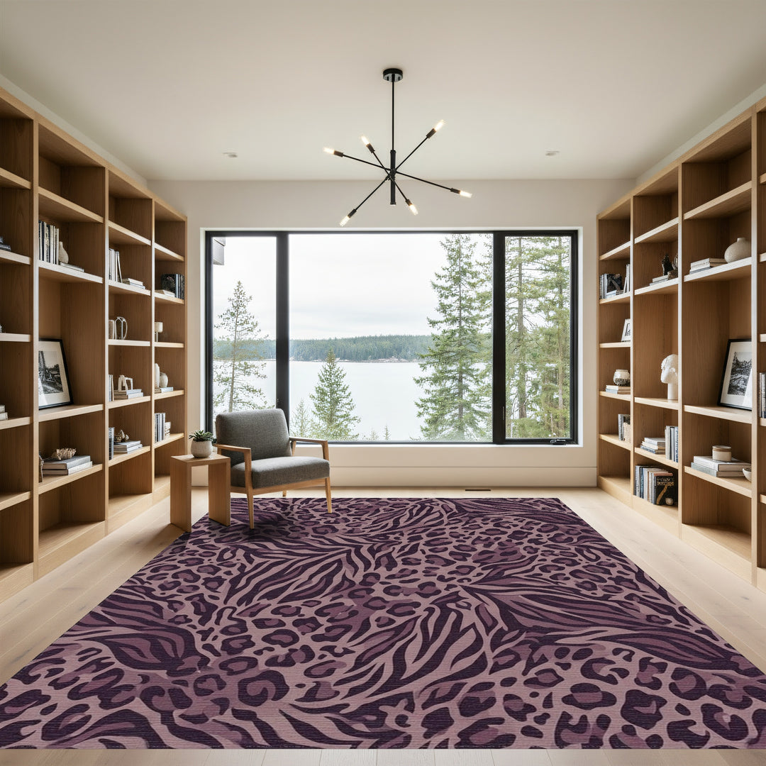 Mauve Leopard Zebra Mix Blend Rug