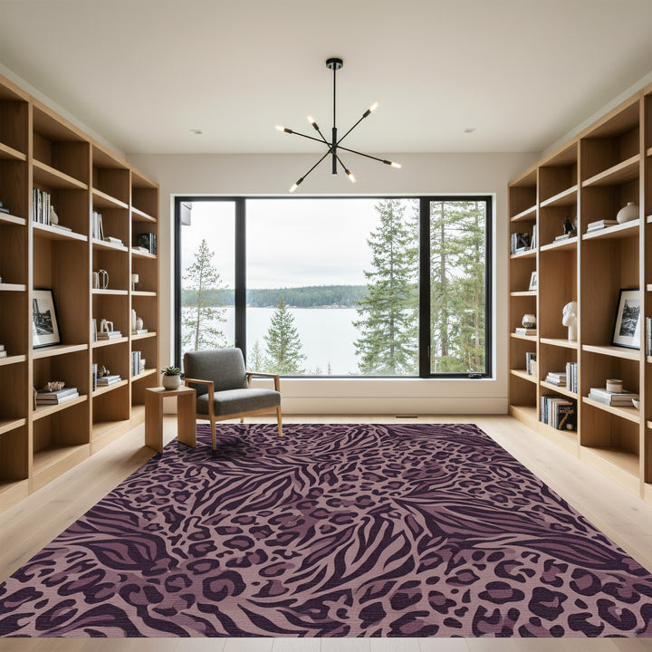 Mauve Leopard Zebra Mix Blend Rug