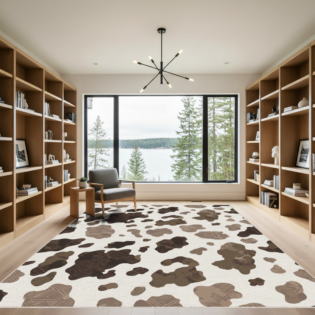 Modern Earthy Cowhide Abstract Patchwork Rug