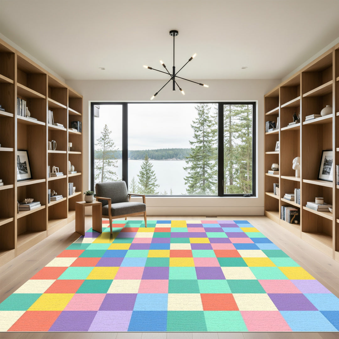 Pastel Gingham Checkered Squares Rug