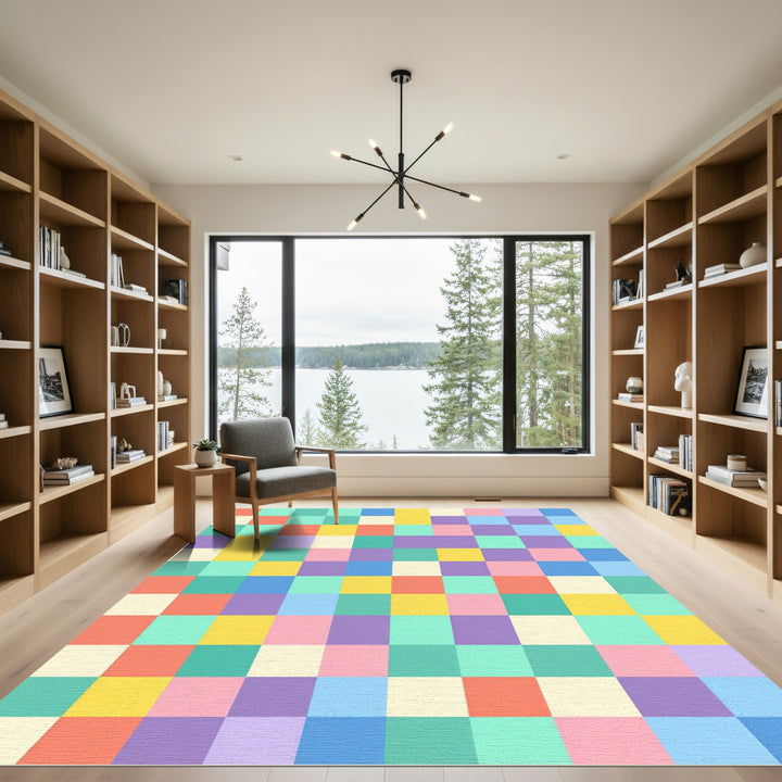 Pastel Gingham Checkered Squares Rug