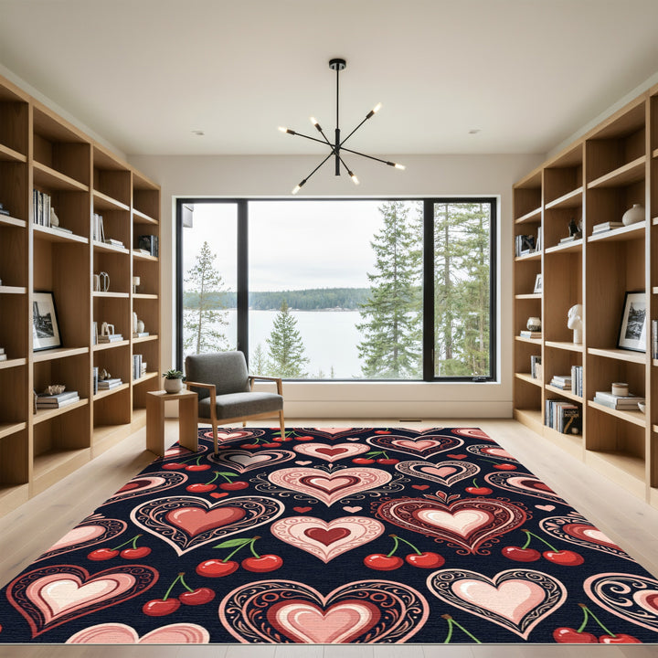 Red Hearts Cherry Vintage Composition Rug