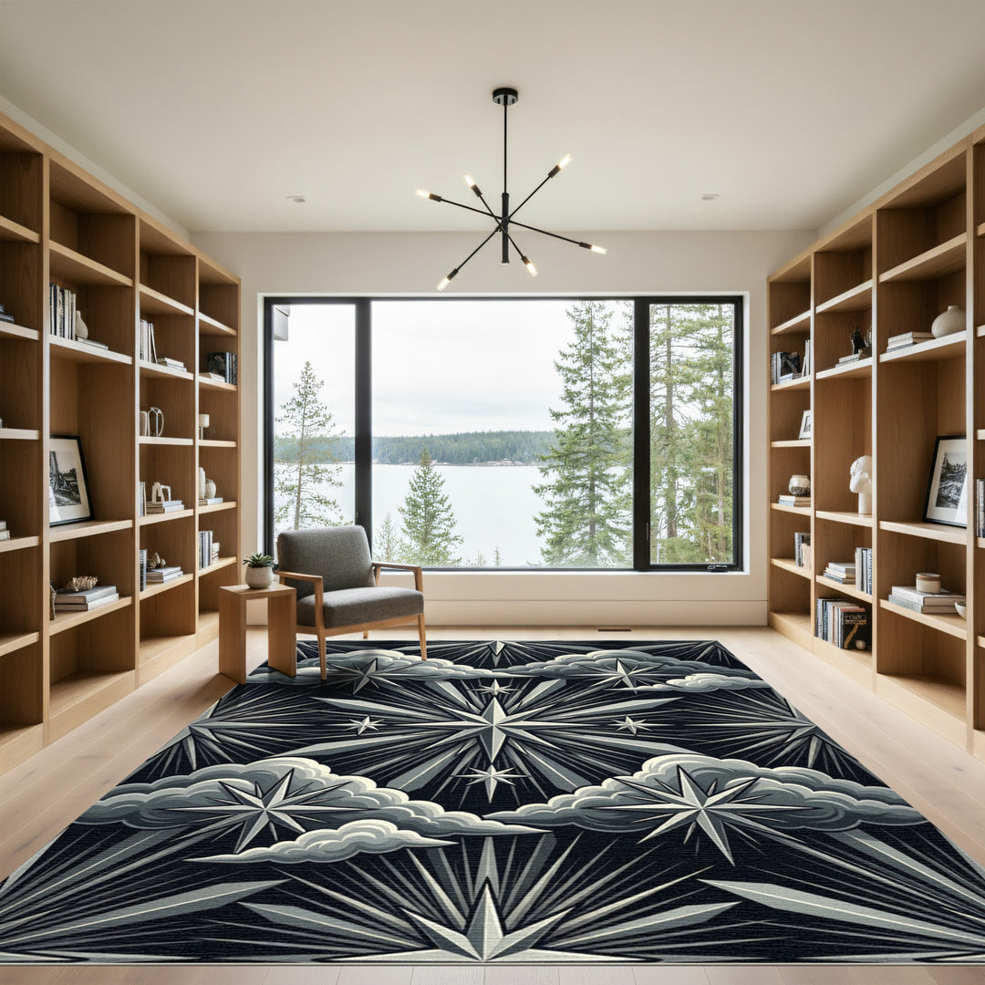 Art Deco Celestial Star Clouds Rug