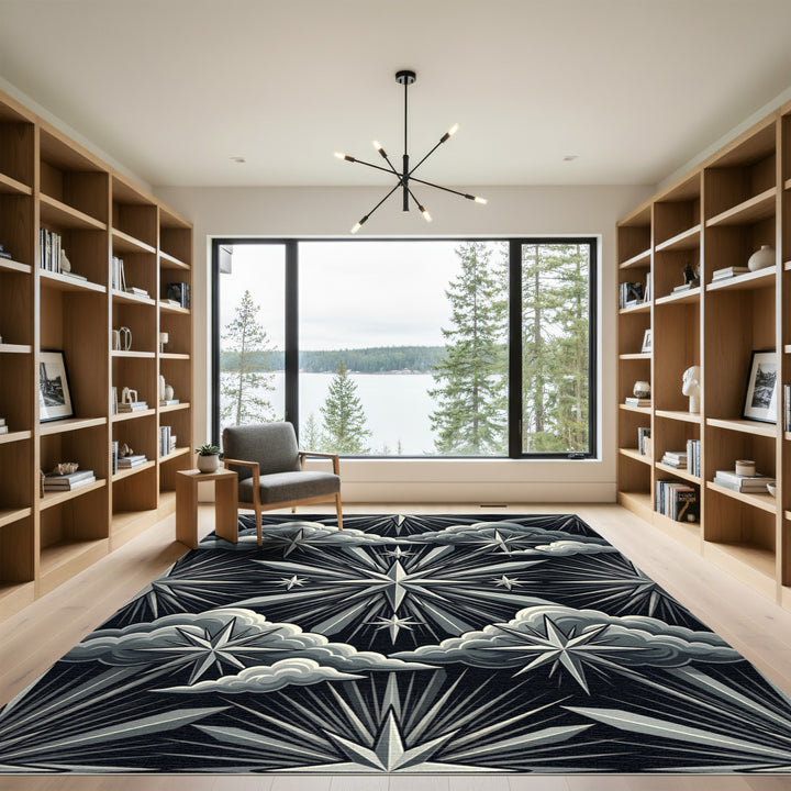 Art Deco Celestial Star Clouds Rug