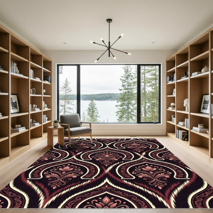 Crimson Floral Arch Ikat Rug