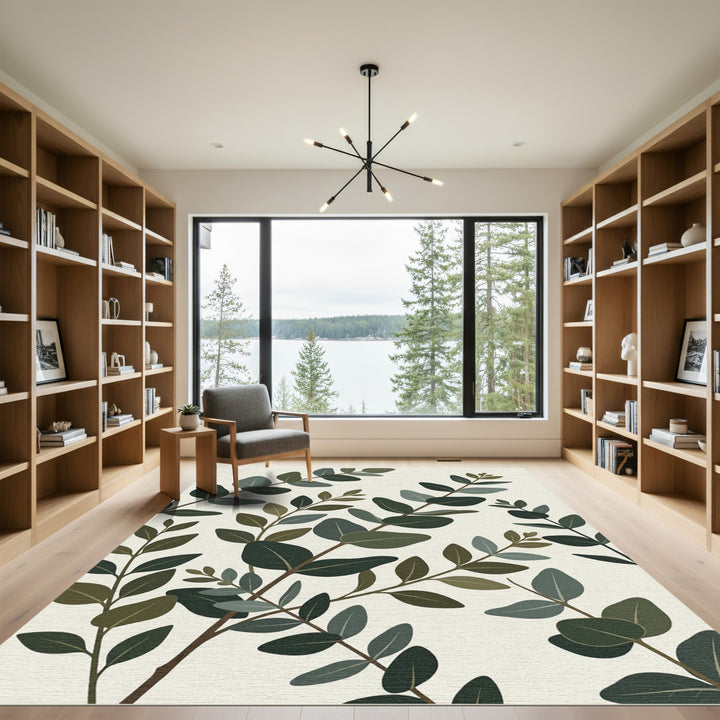 Eucalyptus Branches Neutral Leaf Arrangement Rug