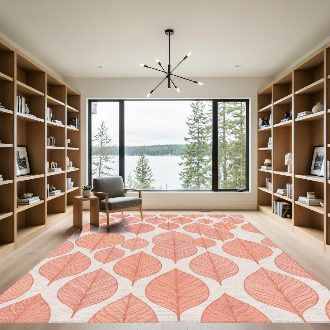 Terracotta Leaf Overlay Repeating Pattern Rug