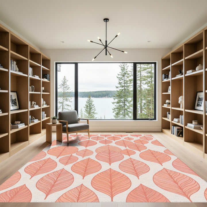 Terracotta Leaf Overlay Repeating Pattern Rug