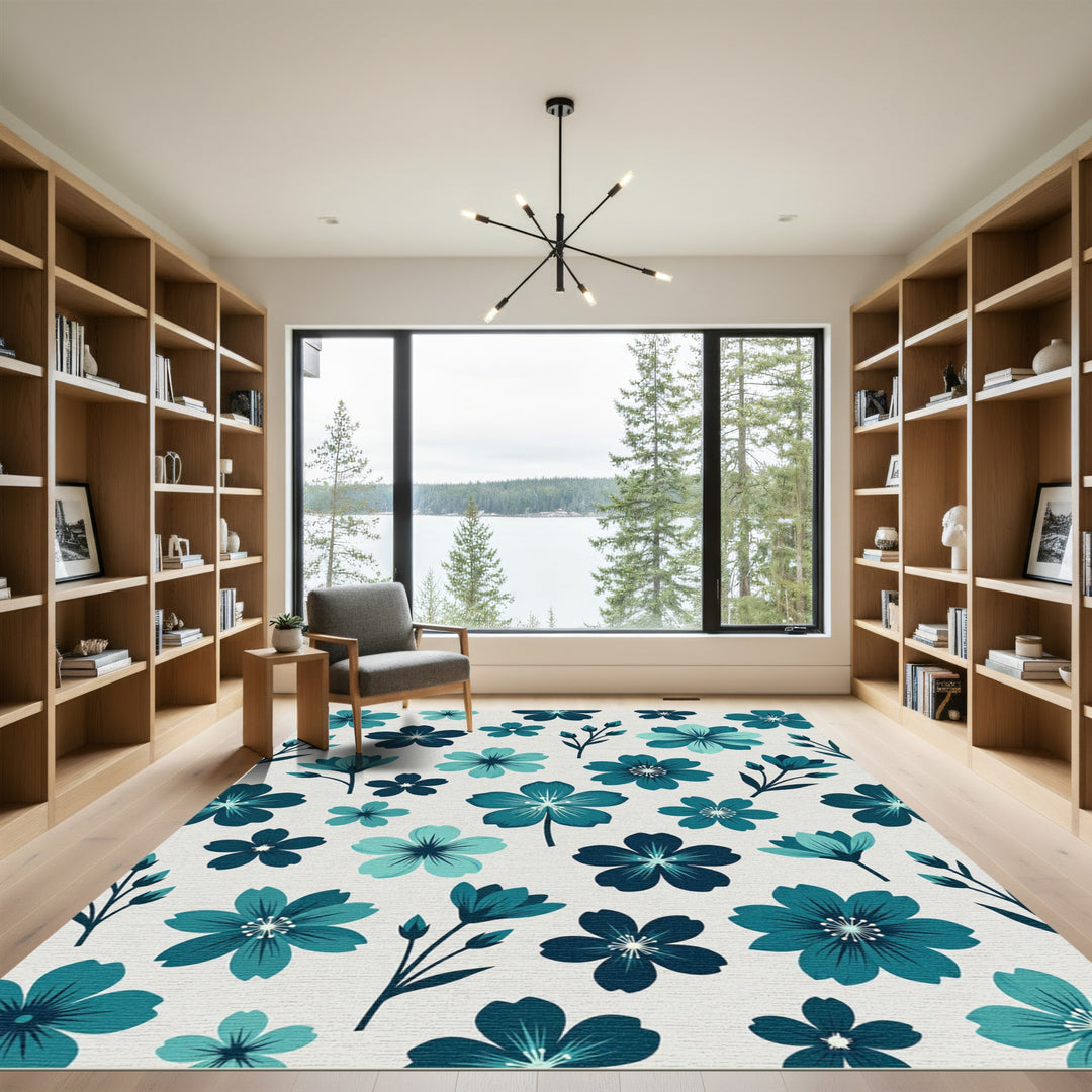 Teal Floral Meadow Rug