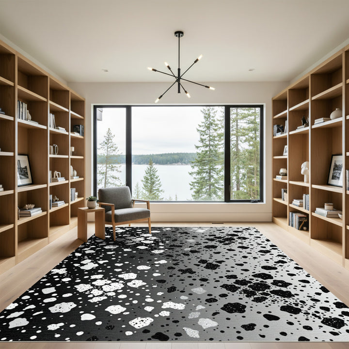 Abstract Black White Speckled Spot Rug