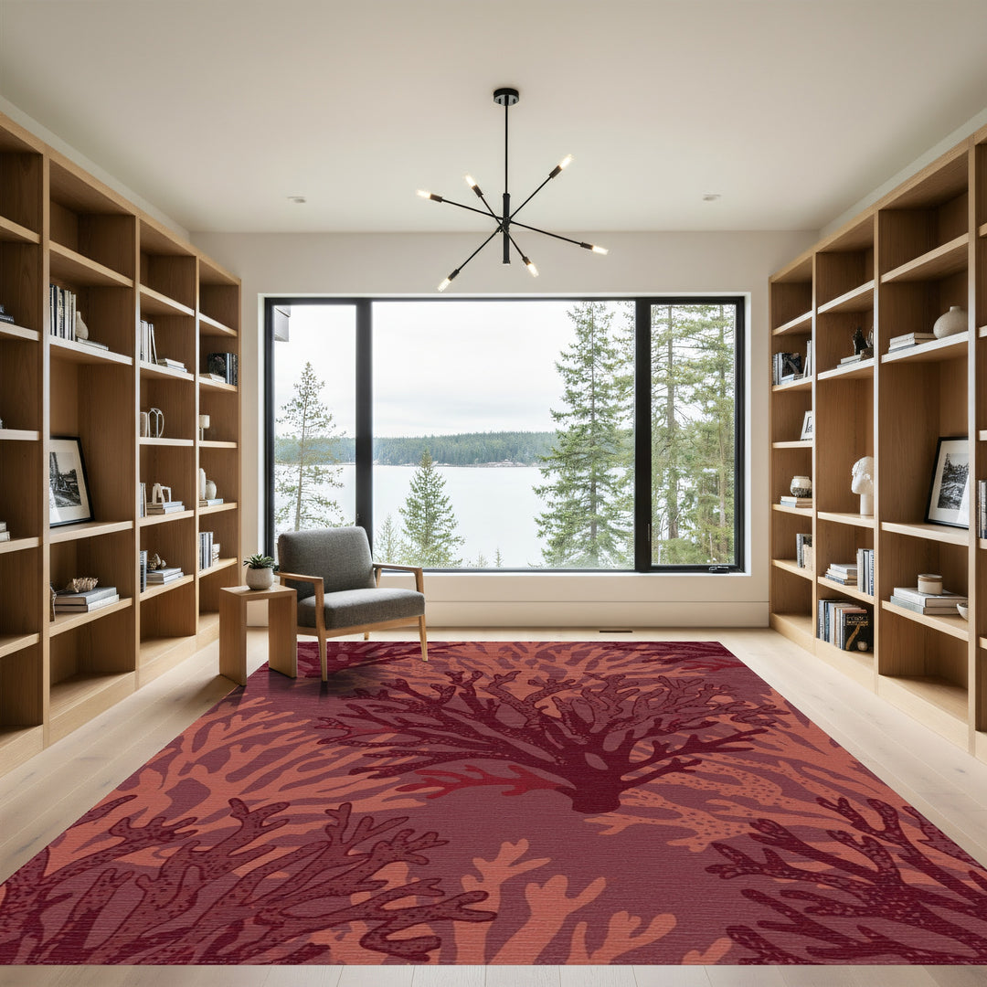 Deep Red Coral Organic Texture Rug
