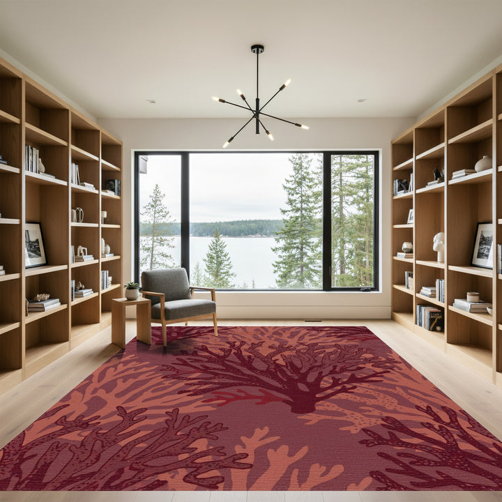 Deep Red Coral Organic Texture Rug