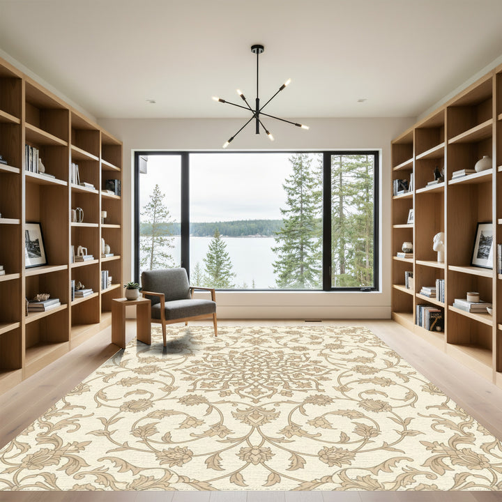 Cream Caramel Floral Medallion Vine Rug