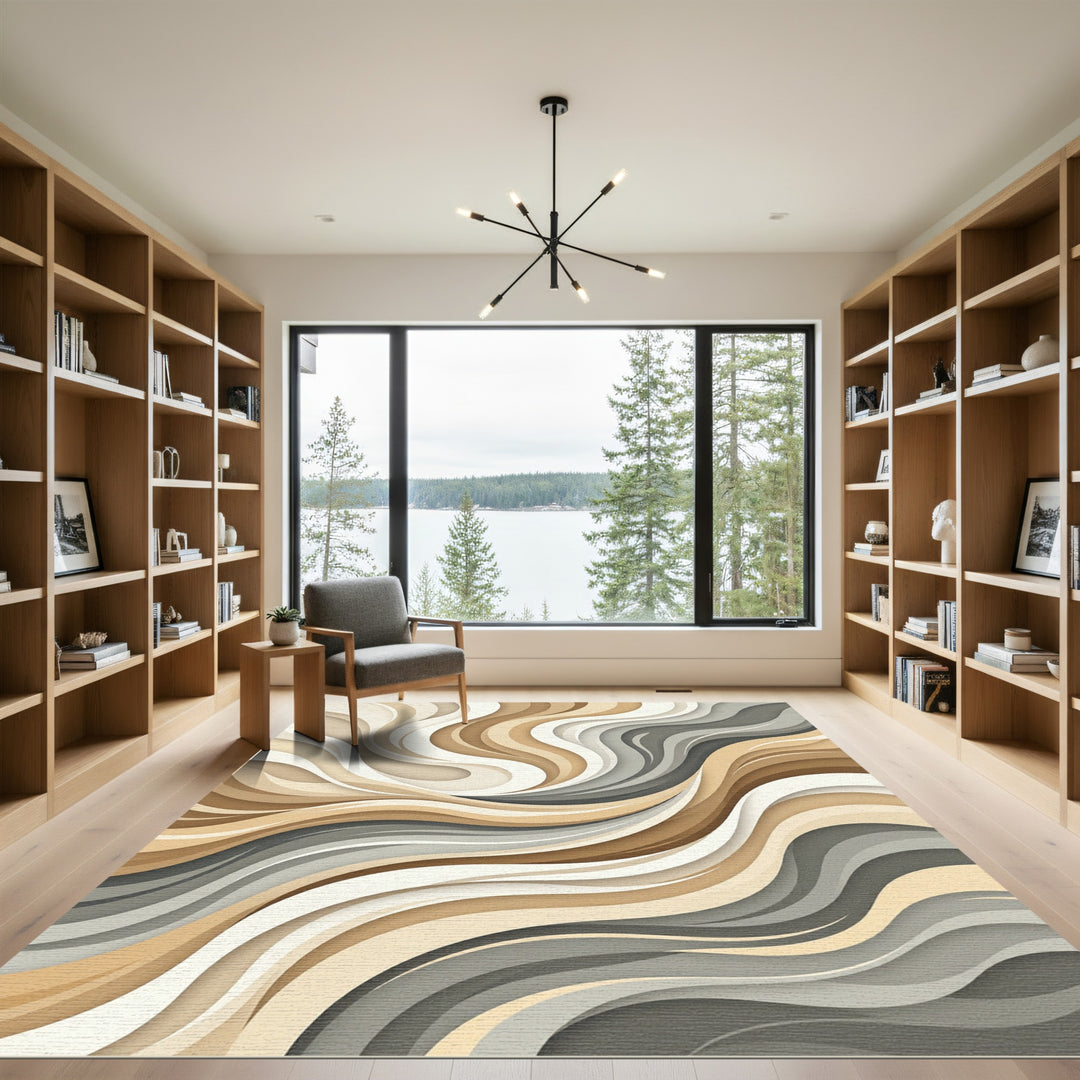 Earthy Waves Layered Abstract Rug