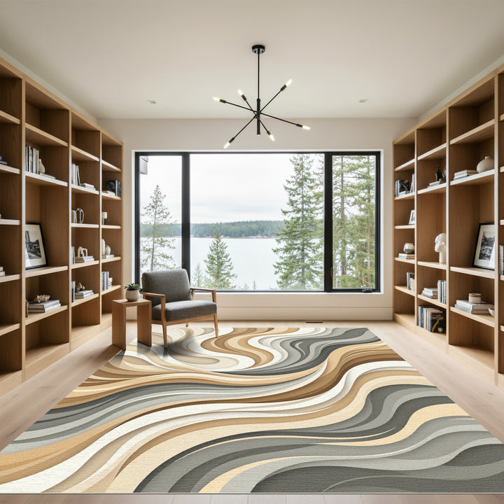 Earthy Waves Layered Abstract Rug