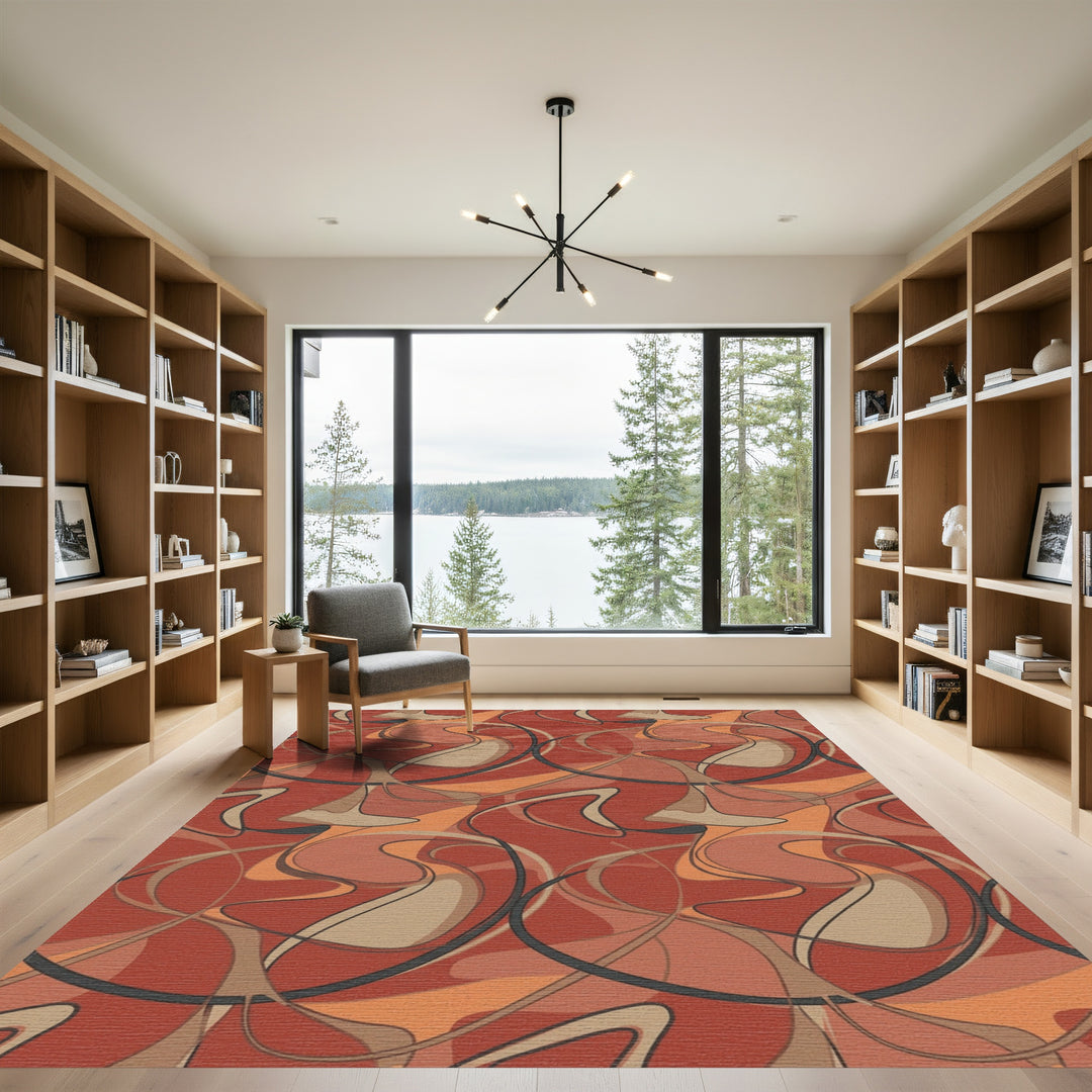 Terracotta Swirls Abstract Ribbon Art Rug