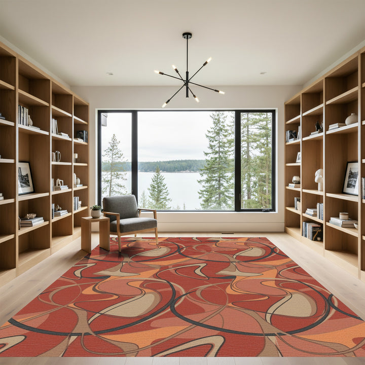 Terracotta Swirls Abstract Ribbon Art Rug