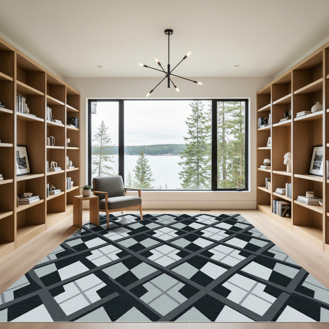 Monochromatic Geometric Diamond Weave Rug