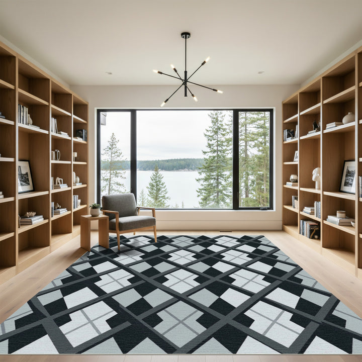 Monochromatic Geometric Diamond Weave Rug