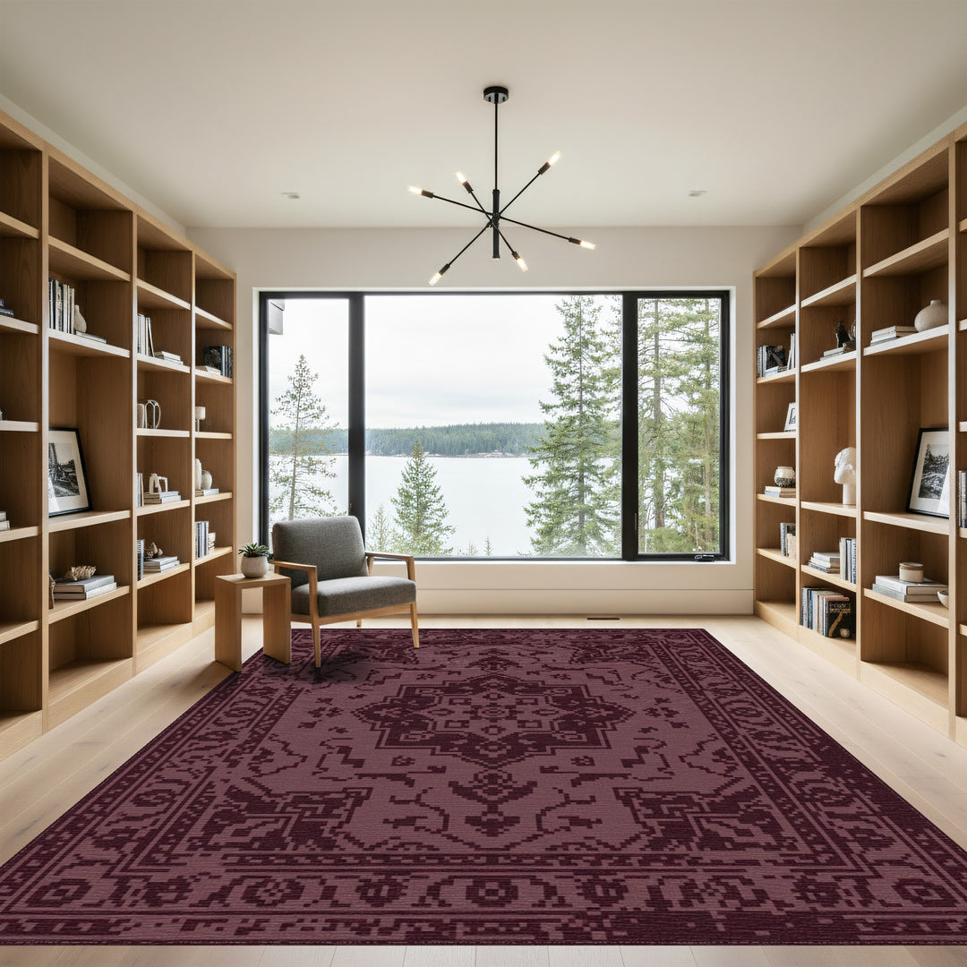 Deep Burgundy Medallion Border Rug