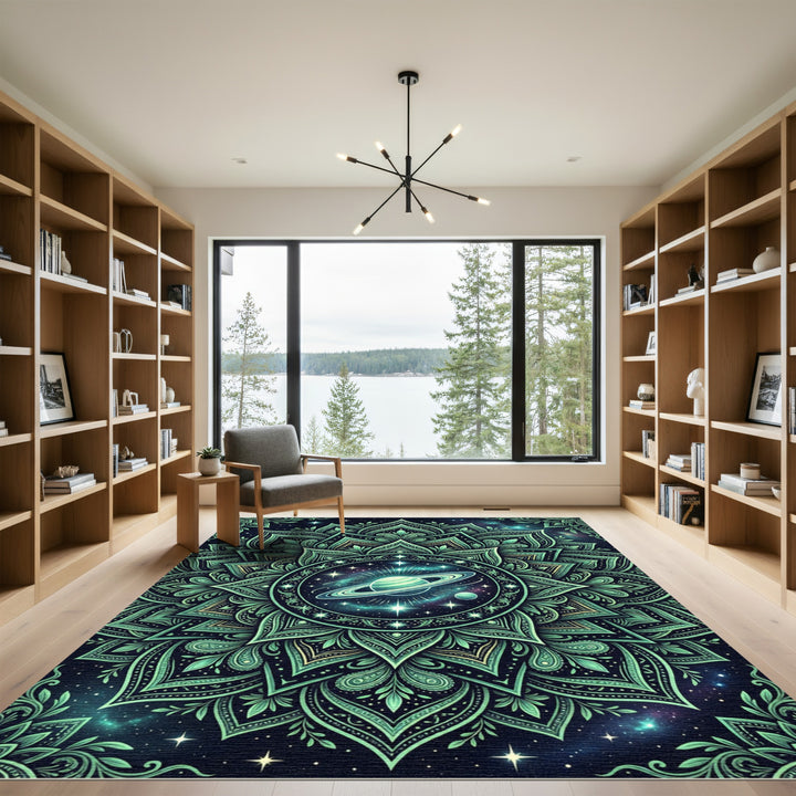 Emerald Nebula Cosmic Mandala Rug