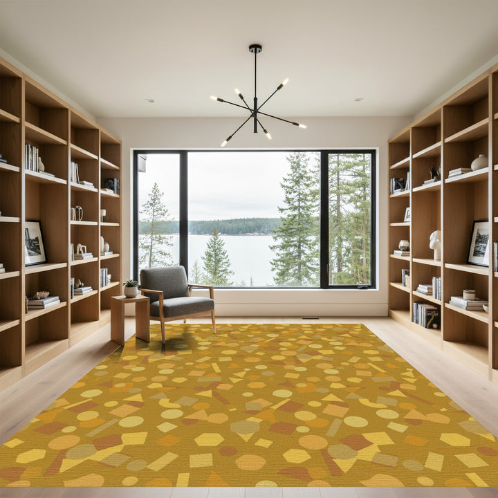Golden Yellow Geometric Scatter Rug