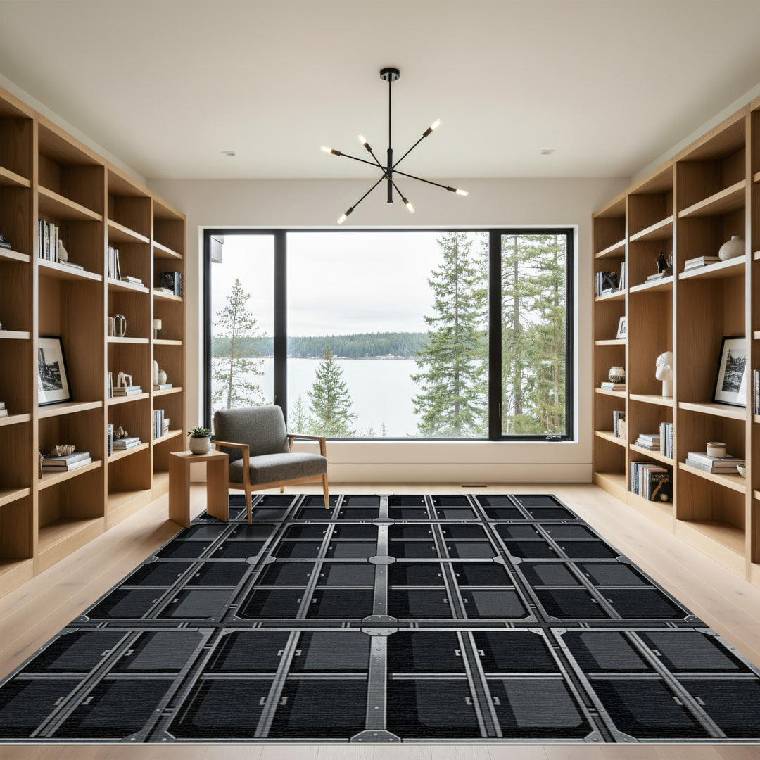 Industrial Gray Stacked Grid Rug