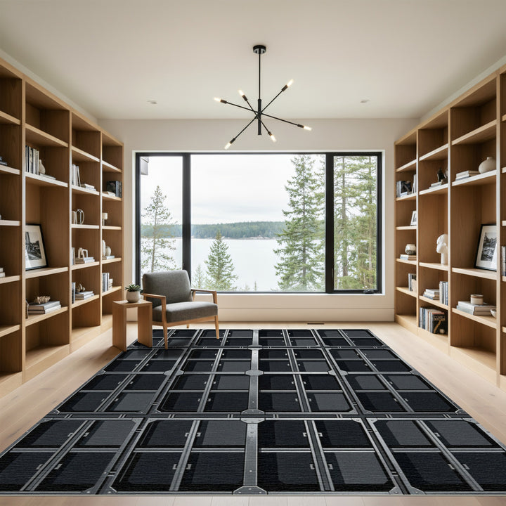 Industrial Gray Stacked Grid Rug